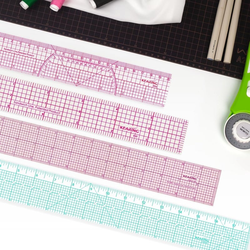 KEARING Clear Sewing Graph Ruler Fashion Design Ruler, Sandwich Line, 2 x 18, Transparent Pattern Making Dress Making Ruler for Sewing Pattern Making Quilting - Image 5